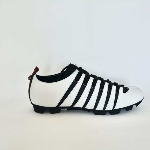 NIB GUCCI LEATHER  WHITE BLACK LION HEAD LOGO LUG SOLE SNEAKERS - Picture 6 of 10